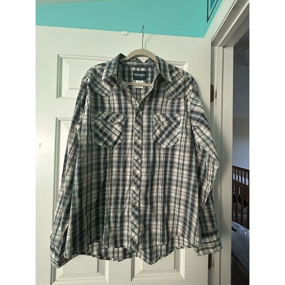Wrangler Pearl Snap Western Shirt Mens Large Long Sleeve Plaid - Picture 1 of 7